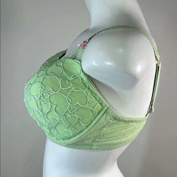 PINK Victoria's Secret Light Green Heart Lace Underwire Bra Pink Accents 38DD - Picture 5 of 12